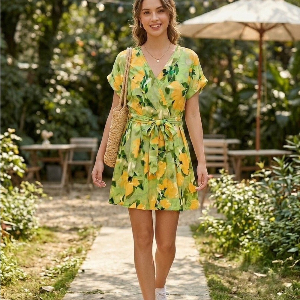 Simply Vera Vera Wang Yellow and Green Floral Wrap Coverup